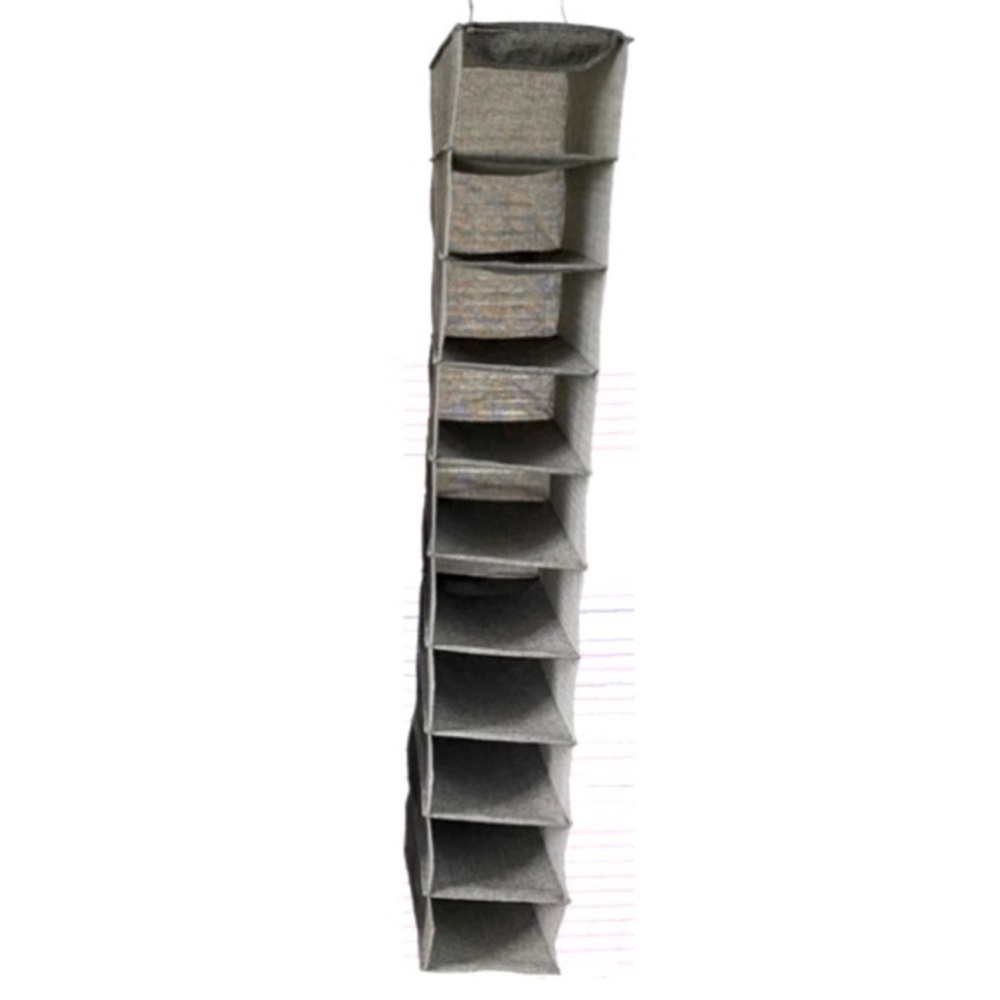 Hanging Shoe Organizer Woven Herringbone Tweed Gray